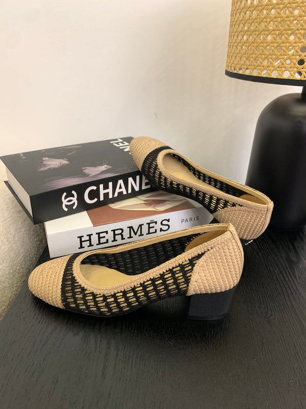 cc 25 ballet flat 50mm beige black raffia 288817