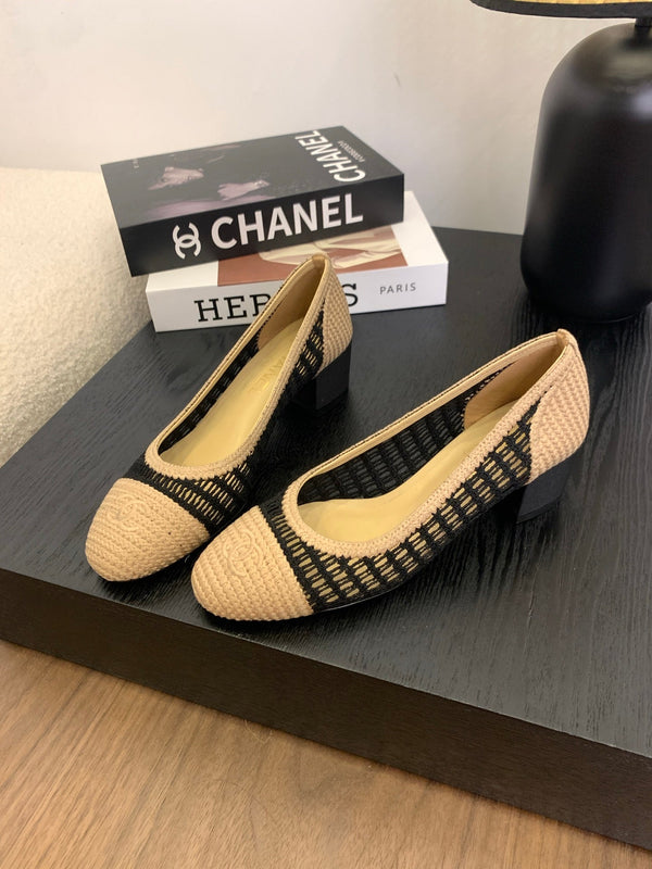 cc 25 ballet flat 50mm beige black raffia 288817