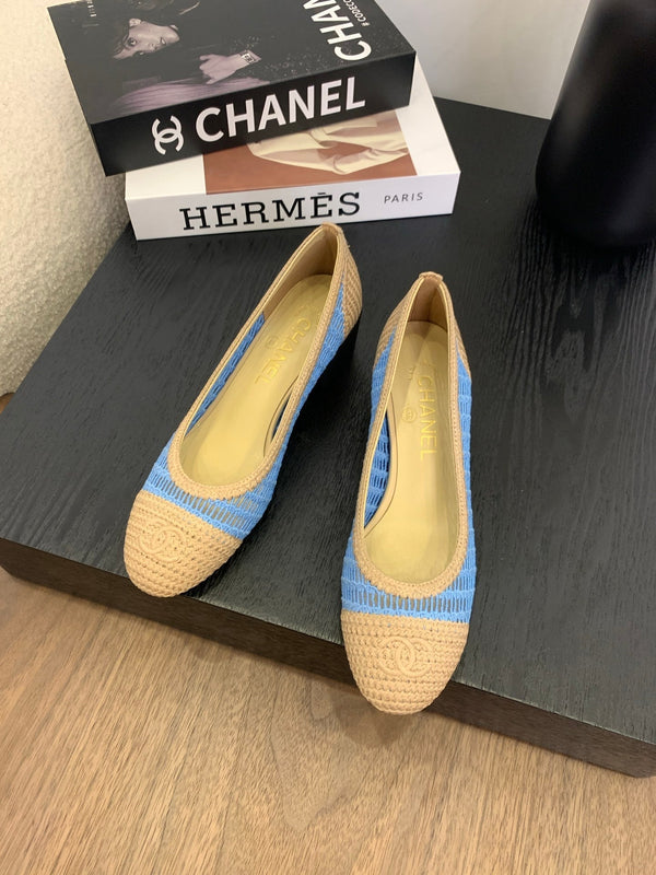 cc 25 ballet flat 50mm beige sky blue raffia 288819
