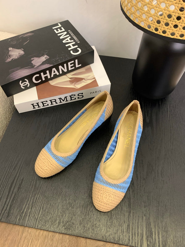 cc 25 ballet flat 50mm beige sky blue raffia 288819