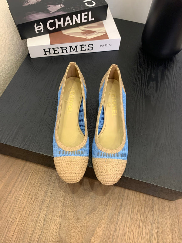 cc 25 ballet flat 50mm beige sky blue raffia 288819