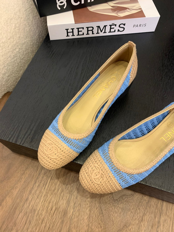 cc 25 ballet flat 50mm beige sky blue raffia 288819