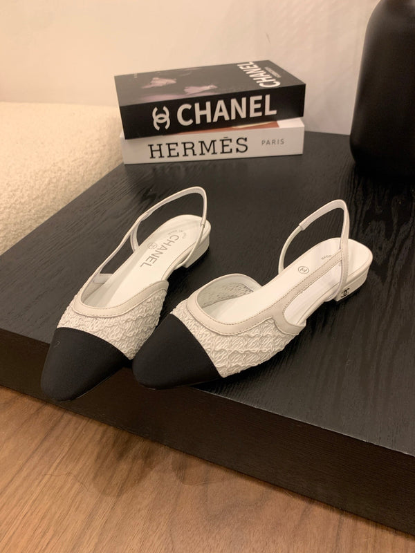 CC 25 Slingback Flat White Fabric Grosgrain