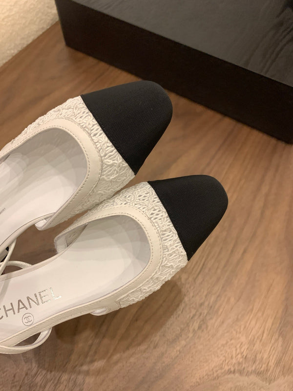 CC 25 Slingback Flat White Fabric Grosgrain