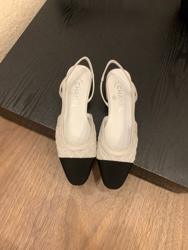 CC 25 Slingback Flat White Fabric Grosgrain