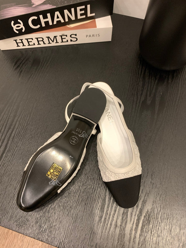 CC 25 Slingback Flat White Fabric Grosgrain