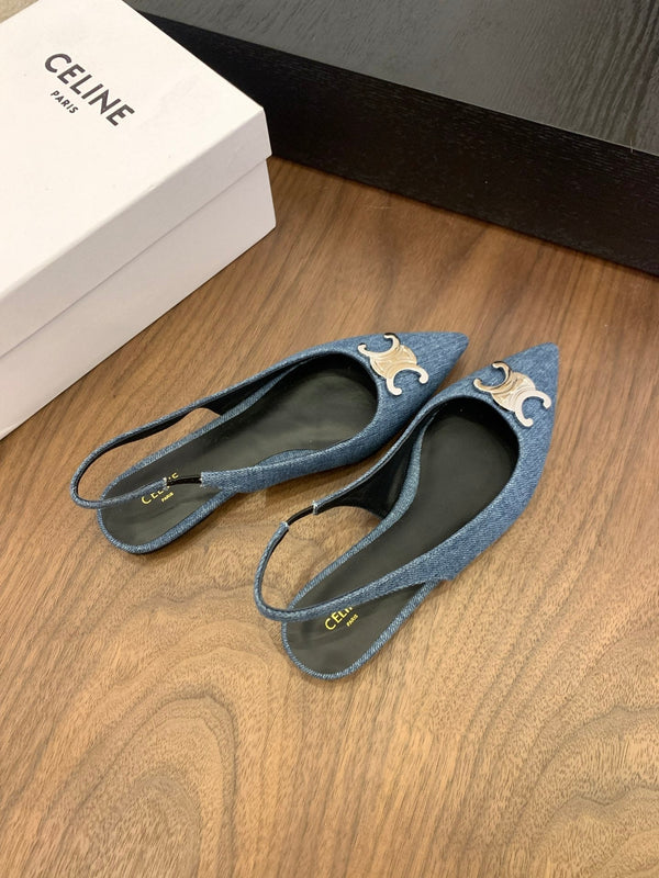 CL Alma Triomphe Slingback Flat In Blue Denim 318795