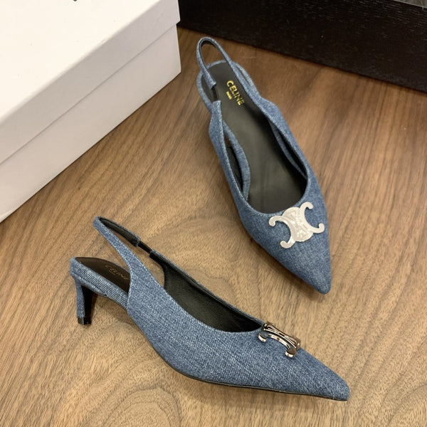 CL Alma Triomphe Slingback 50mm In Blue Denim 318794