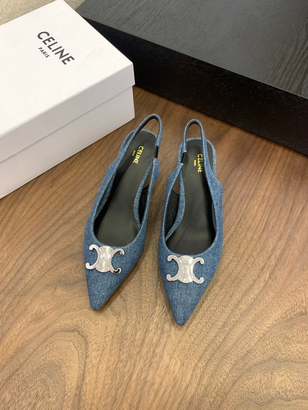 CL Alma Triomphe Slingback 50mm In Blue Denim 318794