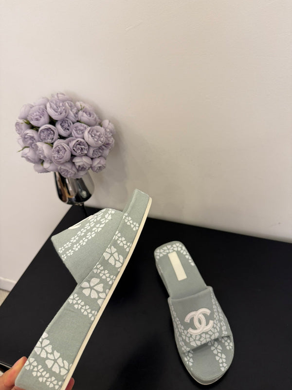 CC 25 Flower Slippers Blue Fabric 330769