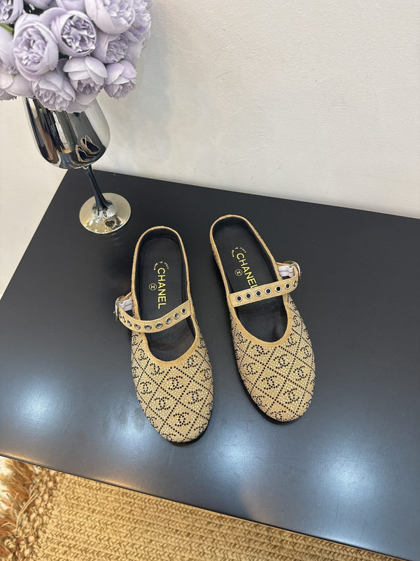 CC 25 Ballet Flats Mules Camel Brown Calfskin 331656