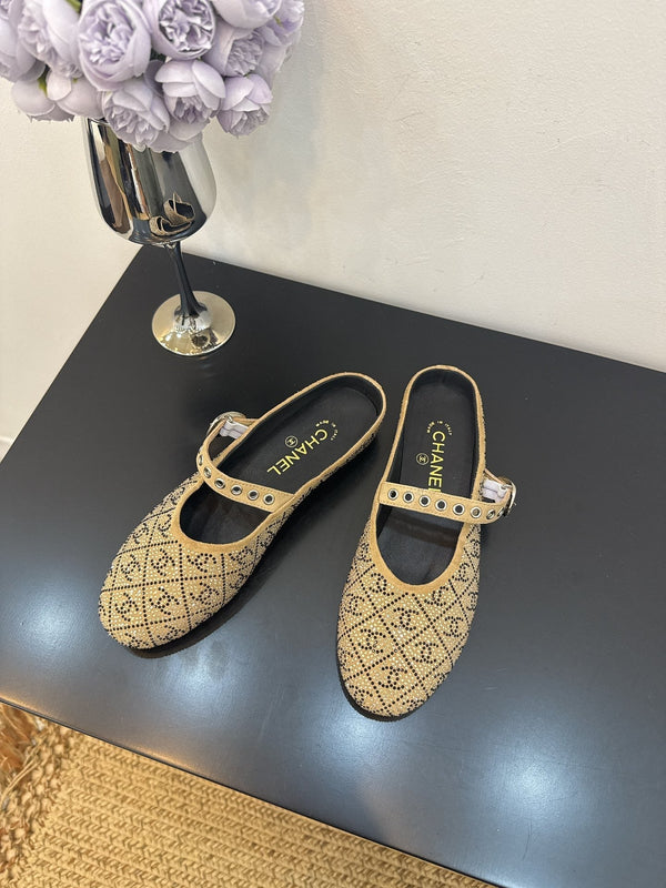 CC 25 Ballet Flats Mules Camel Brown Calfskin 331656