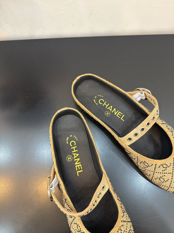 CC 25 Ballet Flats Mules Camel Brown Calfskin 331656