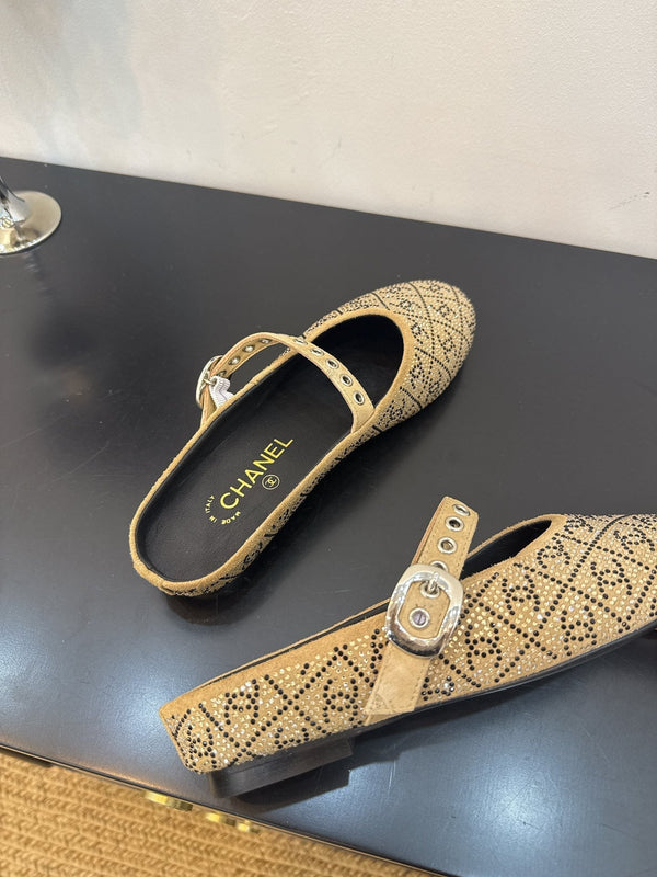 CC 25 Ballet Flats Mules Camel Brown Calfskin 331656