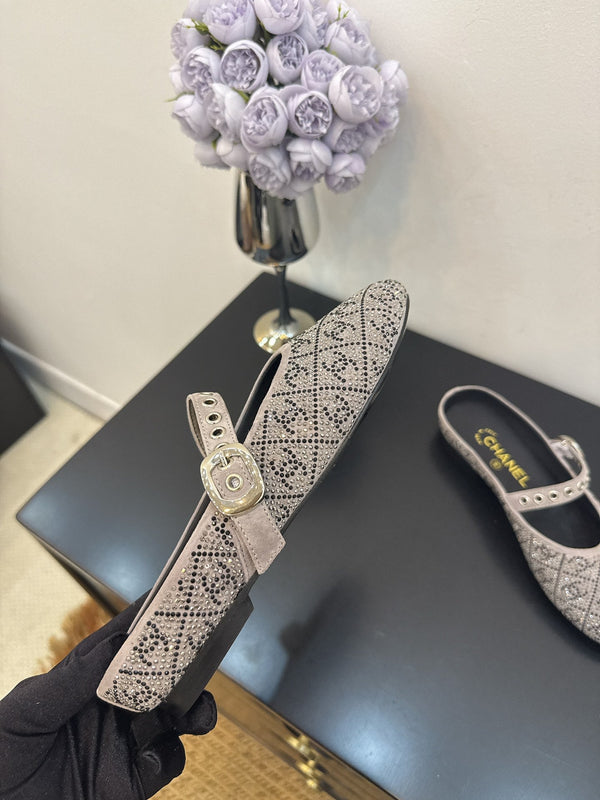 CC 25 Ballet Flats Mules Grey Calfskin 331657