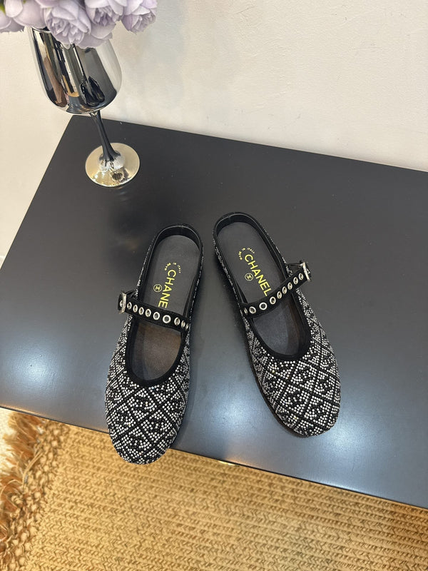 CC 25 Ballet Flats Mules Black Calfskin 331658