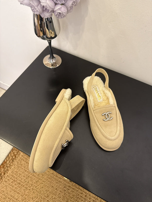 CC 25A Slingback Loafer Light Beige Sherpa Suede