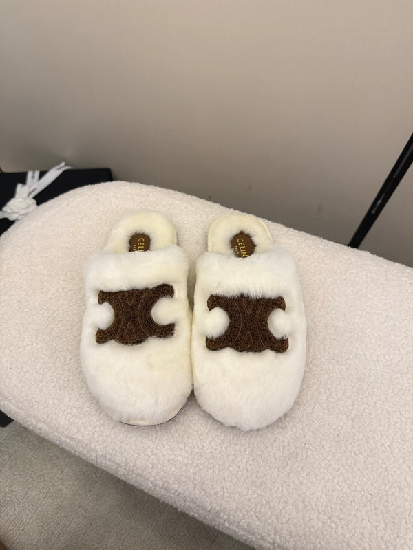 CL Elena Mule in Shearling 10mm White Brown Wool 435860