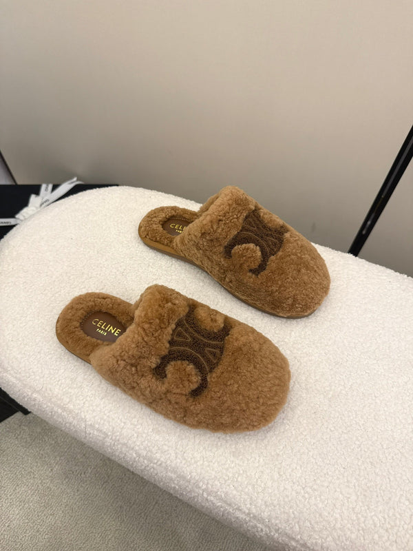 CL Elena Mule in Shearling 10mm Brown Wool 435861