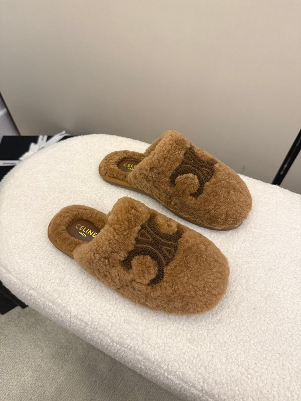 CL Elena Mule in Shearling 10mm Brown Wool 435861