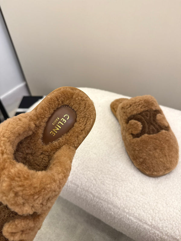 CL Elena Mule in Shearling 10mm Brown Wool 435861