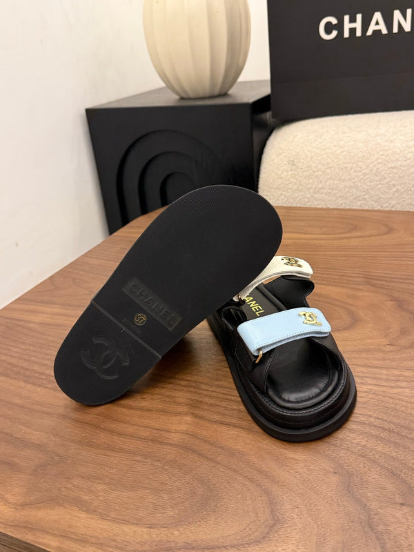 CC Dad Mules White Black Blue Calfskin 850571