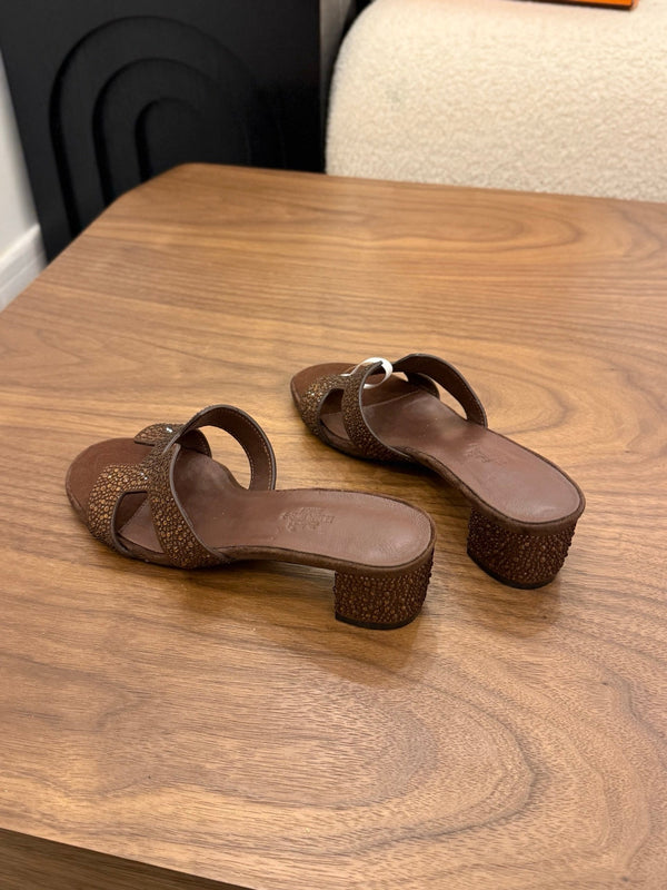 HM 26s Oasis Sandal Dark Brown Suede With Crystals
