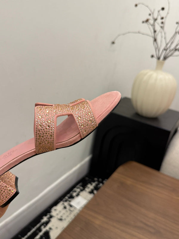 HM 26s Oasis Sandal Light Pink Suede With Crystals