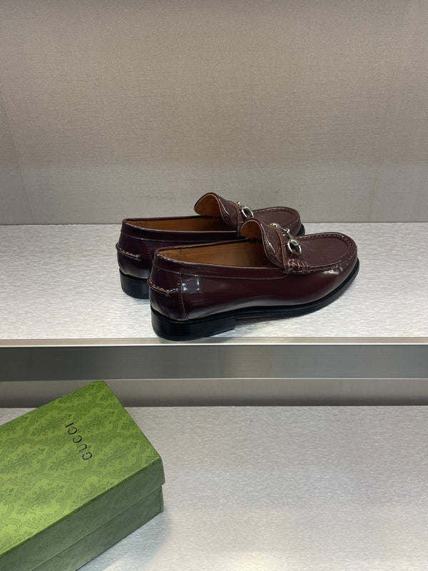 GG Men's Horsebit Loafer Brown Embossed Patent Leather 542448