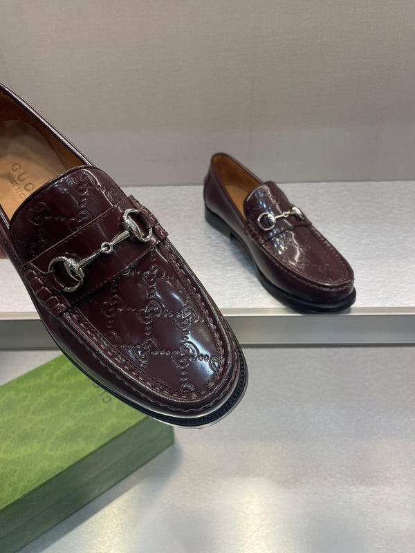 GG Men's Horsebit Loafer Brown Embossed Patent Leather 542448
