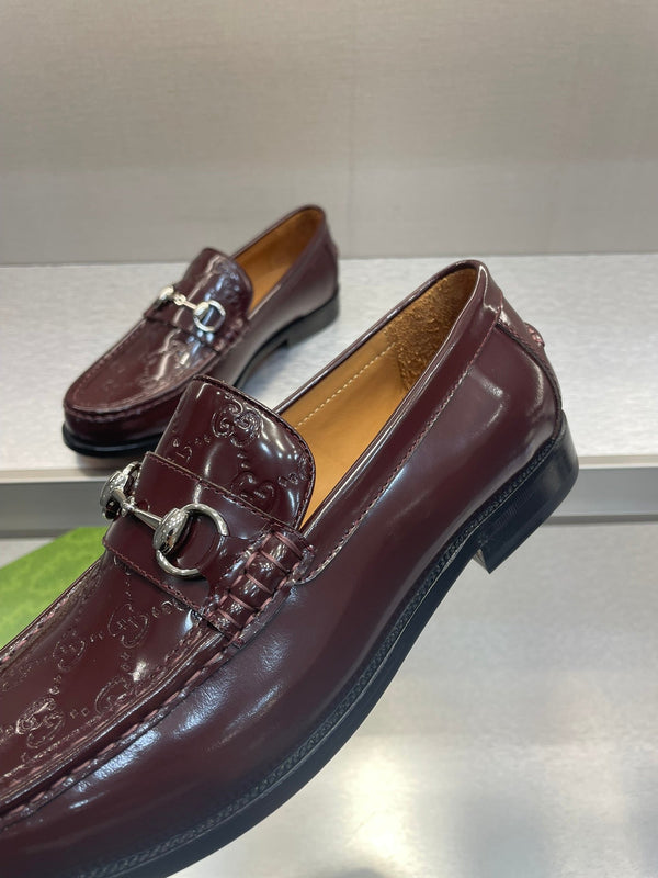 GG Men's Horsebit Loafer Brown Embossed Patent Leather 542448