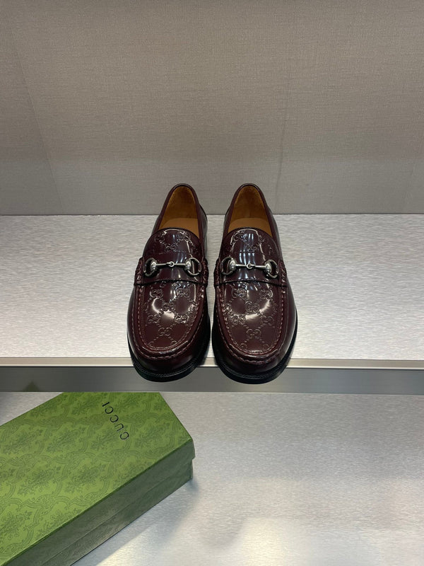 GG Men's Horsebit Loafer Brown Embossed Patent Leather 542448