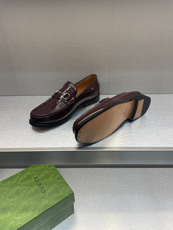 GG Men's Horsebit Loafer Brown Embossed Patent Leather 542448
