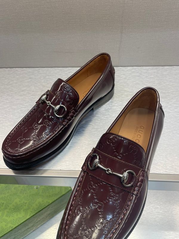 GG Men's Horsebit Loafer Brown Embossed Patent Leather 542448