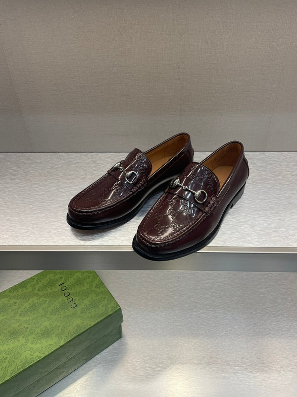 GG Men's Horsebit Loafer Brown Embossed Patent Leather 542448