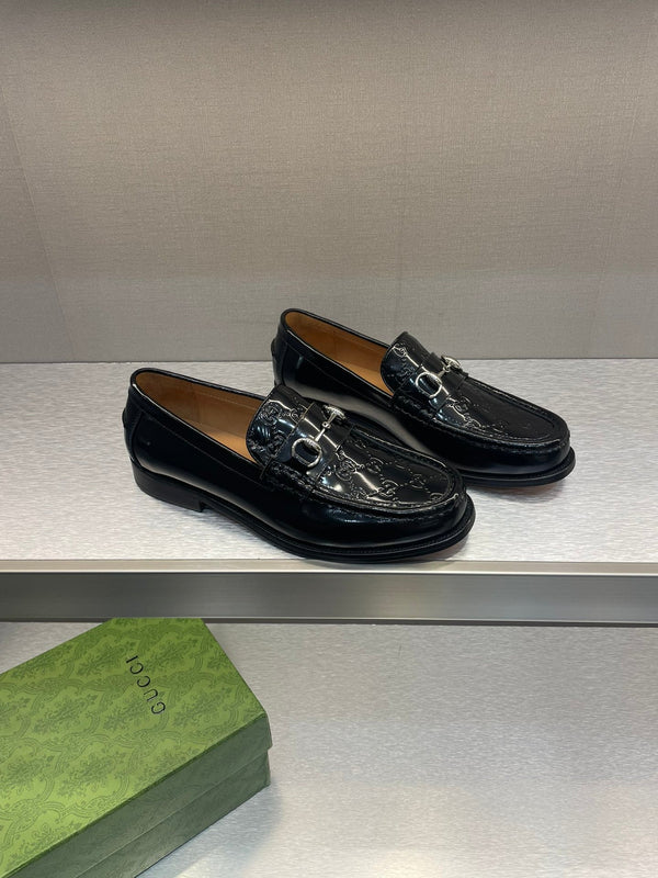 GG Men's Horsebit Loafer Black Embossed Patent Leather 542449