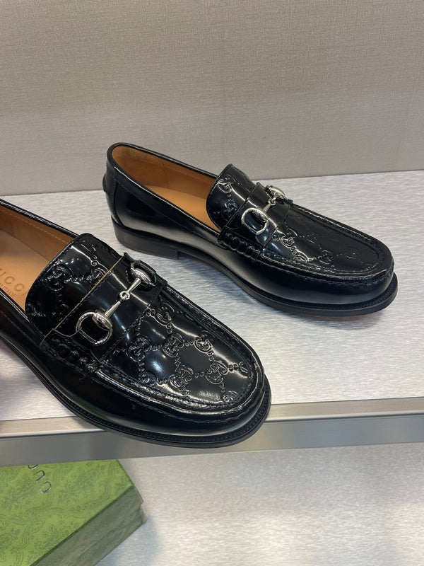 GG Men's Horsebit Loafer Black Embossed Patent Leather 542449