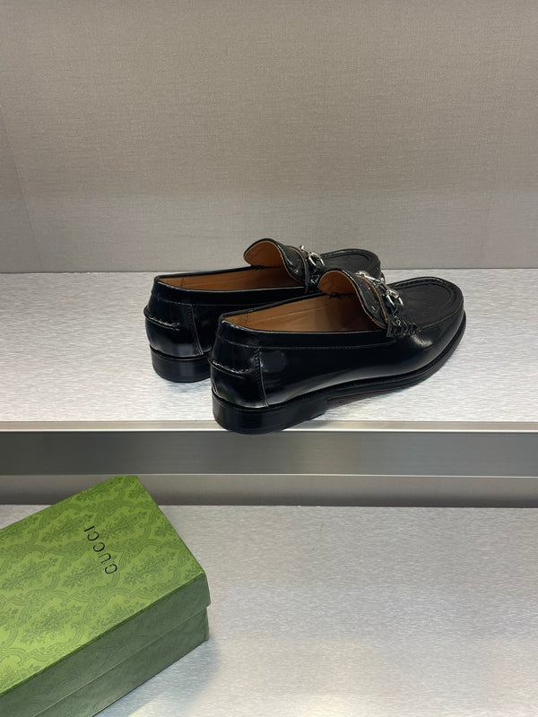 GG Men's Horsebit Loafer Black Embossed Patent Leather 542449
