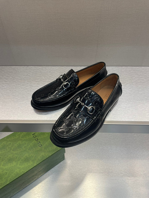 GG Men's Horsebit Loafer Black Embossed Patent Leather 542449