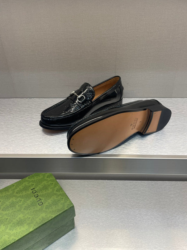 GG Men's Horsebit Loafer Black Embossed Patent Leather 542449