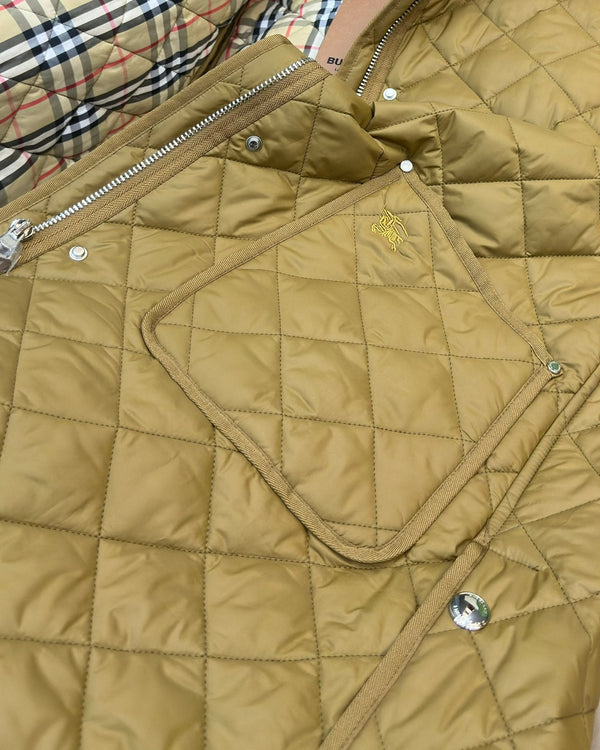 Burberry 25 Quilted Hooded Long Coat Yellow Polyester Cotton