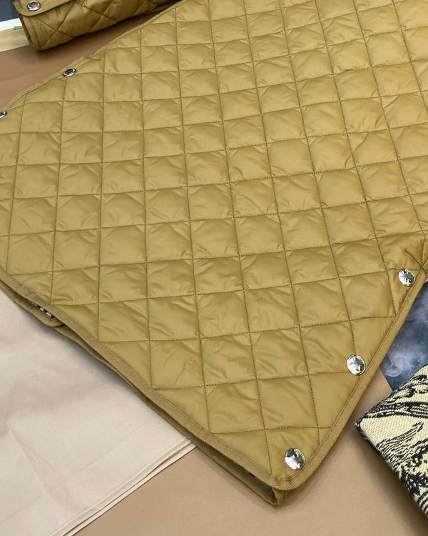 Burberry 25 Quilted Hooded Long Coat Yellow Polyester Cotton