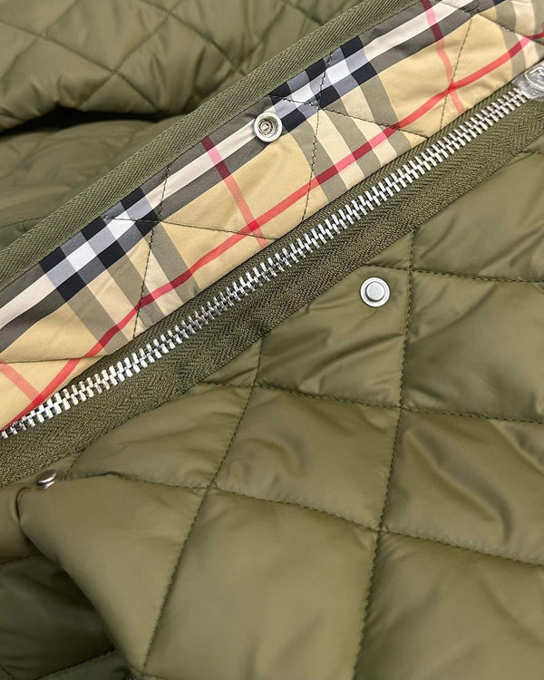 Burberry 25 Quilted Hooded Long Coat Green Polyester Cotton