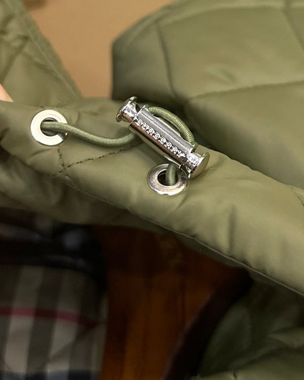 Burberry 25 Quilted Hooded Long Coat Green Polyester Cotton