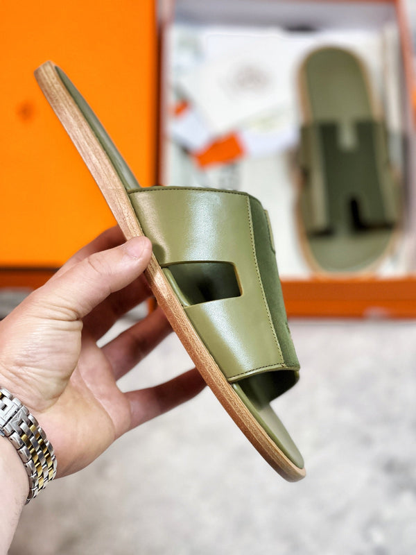 HM Men's Izmir Slide Olive Green Cowhide 231028