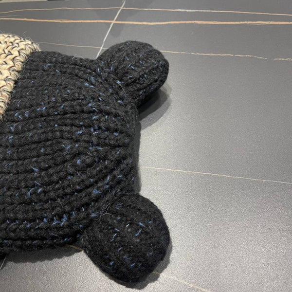 KNITTED BEANIE HAT WITH CUTE EARS IN BLACK MIX BEIGE WOOL 403483