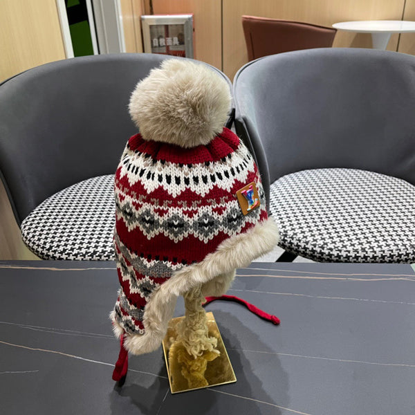 CAPPELLO PARAORECCHIE IN PELUCHE DI LANA COLORATA E PELLICCIA DI CONIGLIO 408169