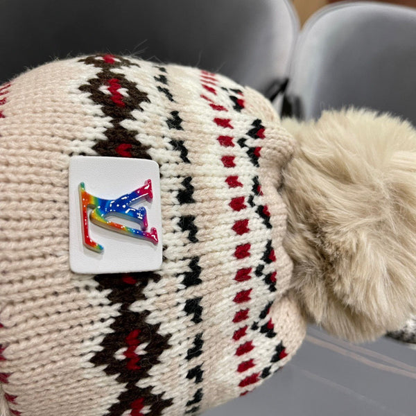 CAPPELLO PARAORECCHIE IN PELUCHE DI LANA COLORATA E PELLICCIA DI CONIGLIO 408170