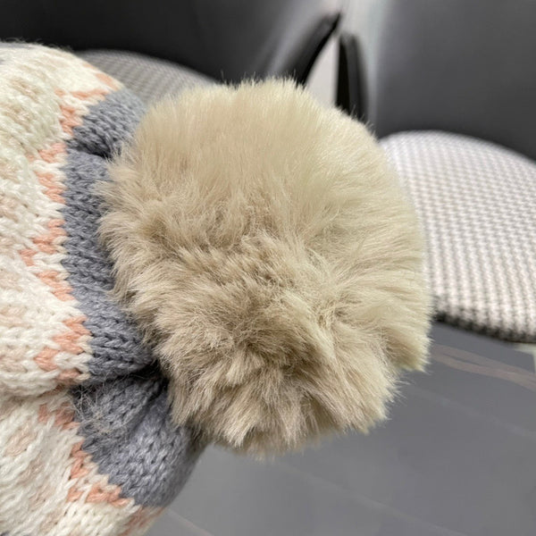 CAPPELLO PARAORECCHIE IN PELUCHE DI LANA COLORATA E PELLICCIA DI CONIGLIO 408172