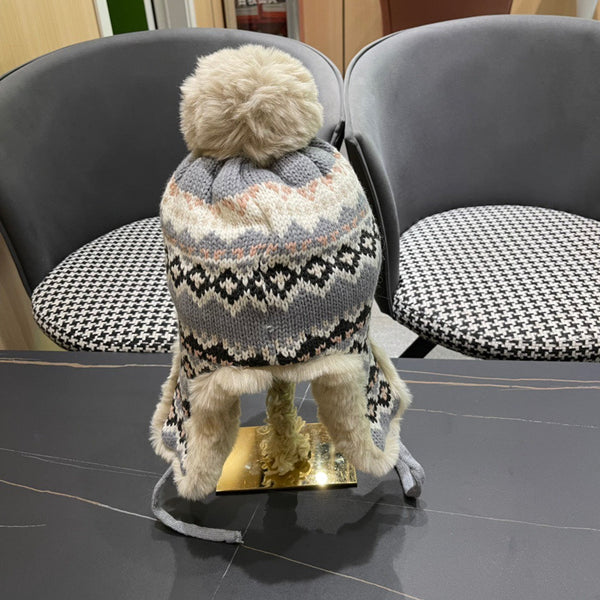 CAPPELLO PARAORECCHIE IN PELUCHE DI LANA COLORATA E PELLICCIA DI CONIGLIO 408172